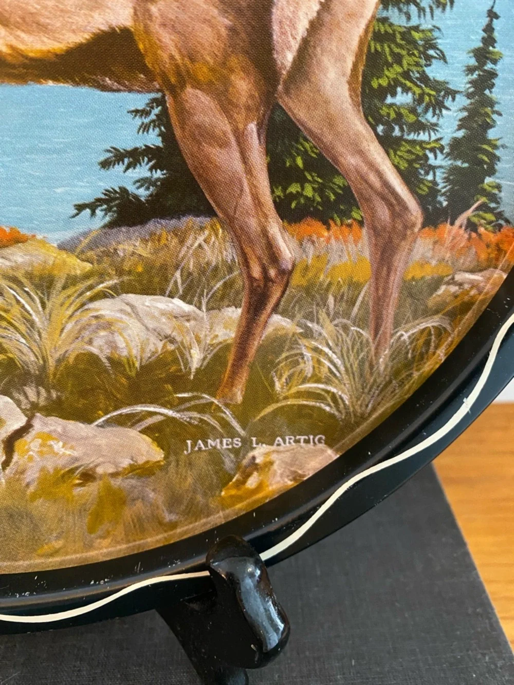 James L. Artig Vintage Tin Lithograph  Elk Serving Tray MCM Western Decor - Picture 3 of 11